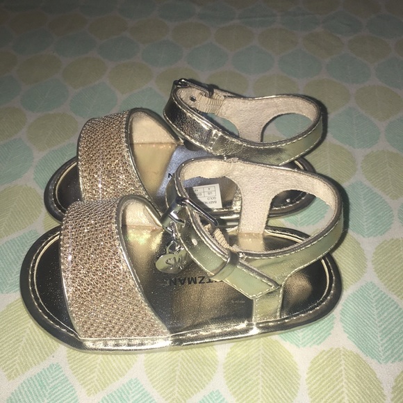Stuart Weitzman Baby Gold Sandals, Size 4 - Picture 2 of 7